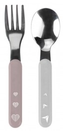 BabyOnoRozeGrijsHartjesVorkenLepelSet
