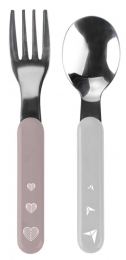 BabyOnoRozeGrijsHartjesVorkenLepelSet106502