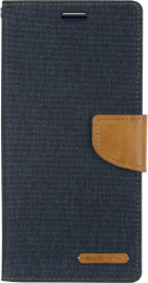 TelefoonhoesjegeschiktvooriPhone13Mini-MercuryCanvasDiaryWalletCase-HoesjemetPasjeshouder-DonkerBlauw