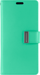 HoesjegeschiktvooriPhone12ProMax-GoosperyRichDiaryCase-HoesjemetPasjeshouder-Turquoise