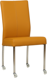 GelelerenmoderneeetkamerstoelComfort-pootvierkantrvsmetwiel-ToledoLeerLeemgeelleer