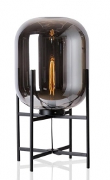 SmokeGlazenTafellampXLMetaalE27Fitting34x74cmZwart