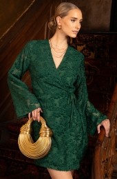 PartyFringeWrapJurkWijdeMouwSmaragd