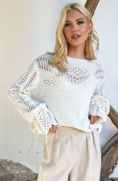 LaceTruiStrikMouwKatoenEcru