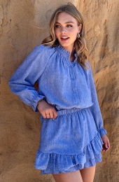 RufflePofmouwBlouseBlauw