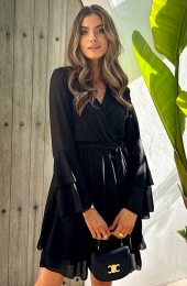 ChiffonRuffleV-halsJurkZwart