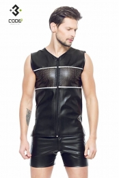 Code8byXXXCOLLECTIONEco-ledermouwloosshirtzilverXS-S-M-2XL-3XL-4XL