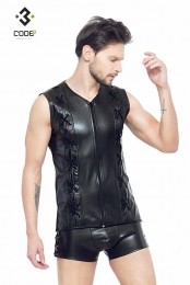 Code8byXXXCOLLECTIONEco-ledermouwloosshirtmetsiervetersXS-S-2XL-4XL