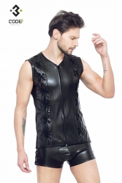 Code8byXXXCOLLECTIONEco-ledermouwloosshirtmetsiervetersXS-S-2XL-4XL