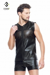 Code8byXXXCOLLECTIONEco-ledermouwloosshirtmetzwartebiesXS-S