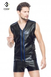 Code8byXXXCOLLECTIONEco-ledermouwloosshirtmetblauwXS-S-M-XL-2XL