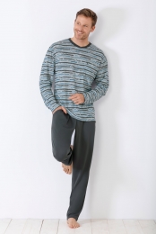 Grijs-blauweverfstrepenherenpyjamavanHajo