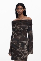 NauwsluitendeBardot-jurk-BROWN-XS