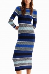 Gestreeptegeribdemidi-jurk-BLUE-M