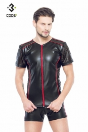 Code8byXXXCOLLECTIONEco-ledershirtmetMeshmouwenroodXS-XL