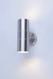 WandlampUpampDownRond2xGU10FittingWaterdichtIP44RVS
