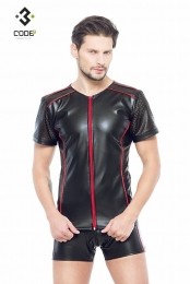 Code8byXXXCOLLECTIONEco-ledershirtmetMeshmouwenroodXS-XL