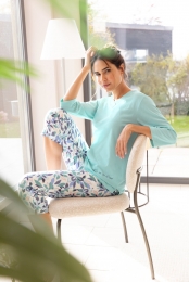 Hajodamespyjamaturquoisebloemen