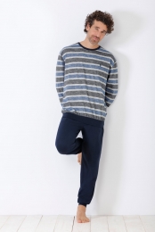 Blauw-grijsgestreepteherenpyjamavanHajo