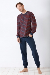 Herenpyjamablauwmetrodestrepen