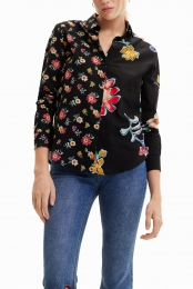 GebloemdT-shirtmettweehelften-BLACK-S