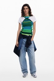 GestreepttricotT-shirtmetnaden-GREEN-XL