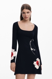 Kortebloemenjurk-BLACK-XL