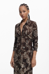 Overhemdjurkmetslangenprint-BROWN-XS