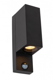 LucideZAROIR-WandspotWandlampBinnenBuiten-2xGU10-IP65-Bewegingdagnachtsensoruitschakelbaar-Zwart