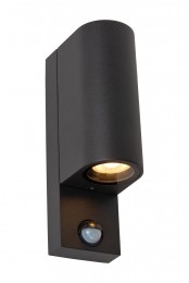 LucideZAROIR-WandspotWandlampBinnenBuiten-2xGU10-IP65-Bewegingdagnachtsensoruitschakelbaar-Zwart