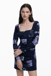 Jurkmetvierkantehalslijnenpostzegelprint-BLUE-XS
