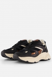 PSPoelmanSneakersMetalliczwartLeer