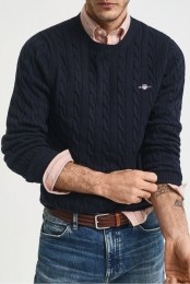 GANTTruirondehalsMarineCableknit
