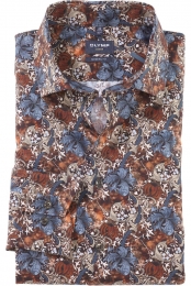 OLYMPLuxorOverhemdblauwbruinBloemen
