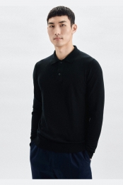 SeidenstickerPoloshirtlangemouwdonkerblauwEffen