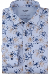 OLYMPLevelFivePerformanceClimateControlOverhemdblauwBedrukt