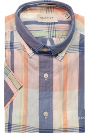 GANTOverhemdKortemouwbeigeblauw