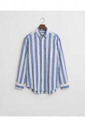 GANTLinnenOverhemdblauwGestreept