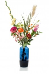 ZijdebloemboeketmixroodoranjerozekunstplantexclvaasDriesprongCollection-Driesprongcollection