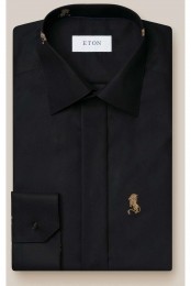 ETONOverhemdzwartBorduurpatroon