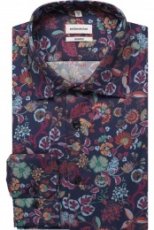 SeidenstickerOverhemddonkerblauwBloemen