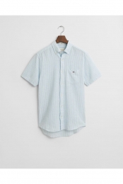 GANTLinnenOverhemdlichtblauwGestreept