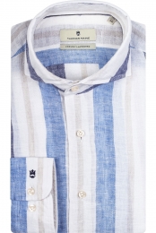 ThomasMaineLinnenOverhemdblauwwitGestreept