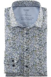 OLYMPLevelFive24SevenOverhemdblauwgroenMotief