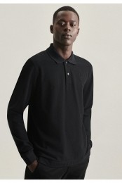 SeidenstickerPoloshirtlangemouwzwartEffen