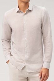 OLYMPLevelFiveGarmentWashedLinnenOverhemdnatuurlijkBedrukt