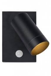 LucideTAYLOR-WandspotWandlampBinnenBuiten-1xGU10-IP54-Bewegingssensor-Zwart