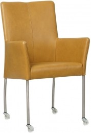 CognaclerenmoderneeetkamerstoelComfort-pootrondrvsmetwiel-GranadaleerAmbercognacleer