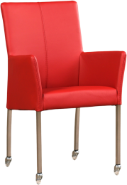 RodelerenmoderneeetkamerstoelComfort-metarmleuningpootvierkantrvsmetwiel-ToledoLeerDucatiroodleer