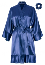Satijnenkimonodamesruffle-donkerblauw